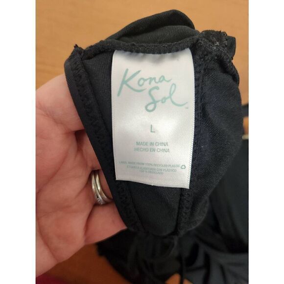 Kona Sol Women's LARGE Crochet Trim Plunge One Piece Swimsuit - Picture 8 of 10